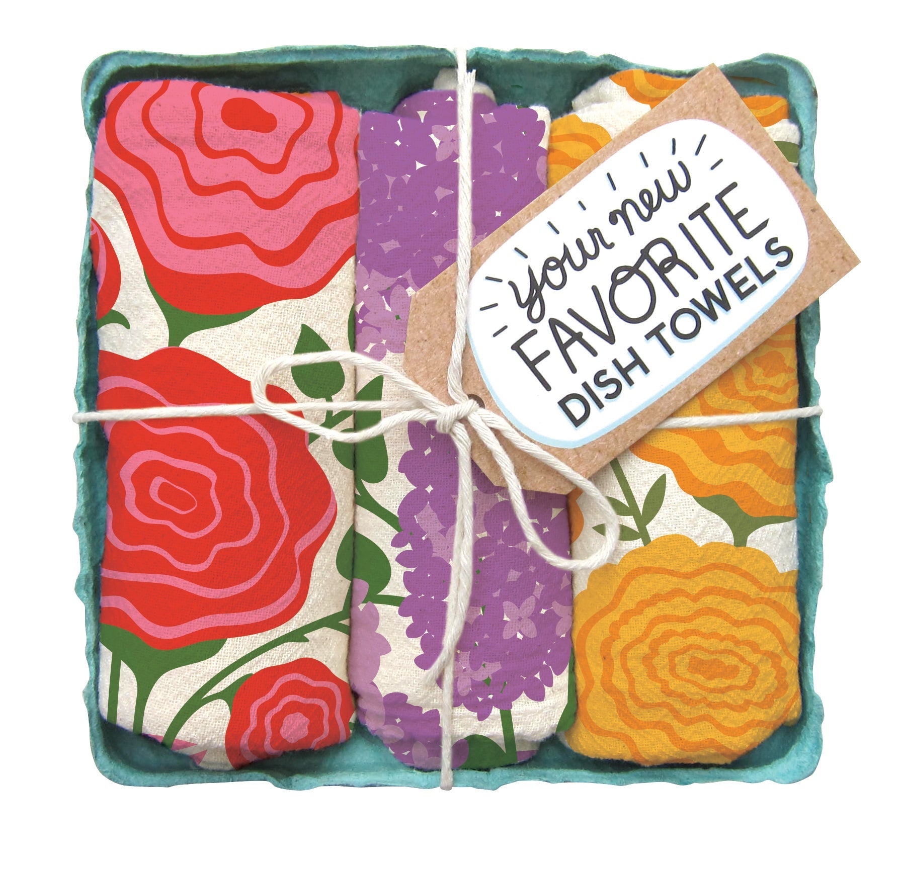 Marigolds + Strawberries Dish Towel Set of 2